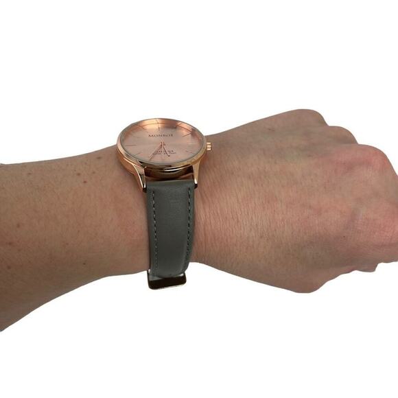 NWOT MONROE SOLÉROSE WATCH CHARCOAL LEATHER ROSE GOLD - Picture 7 of 16